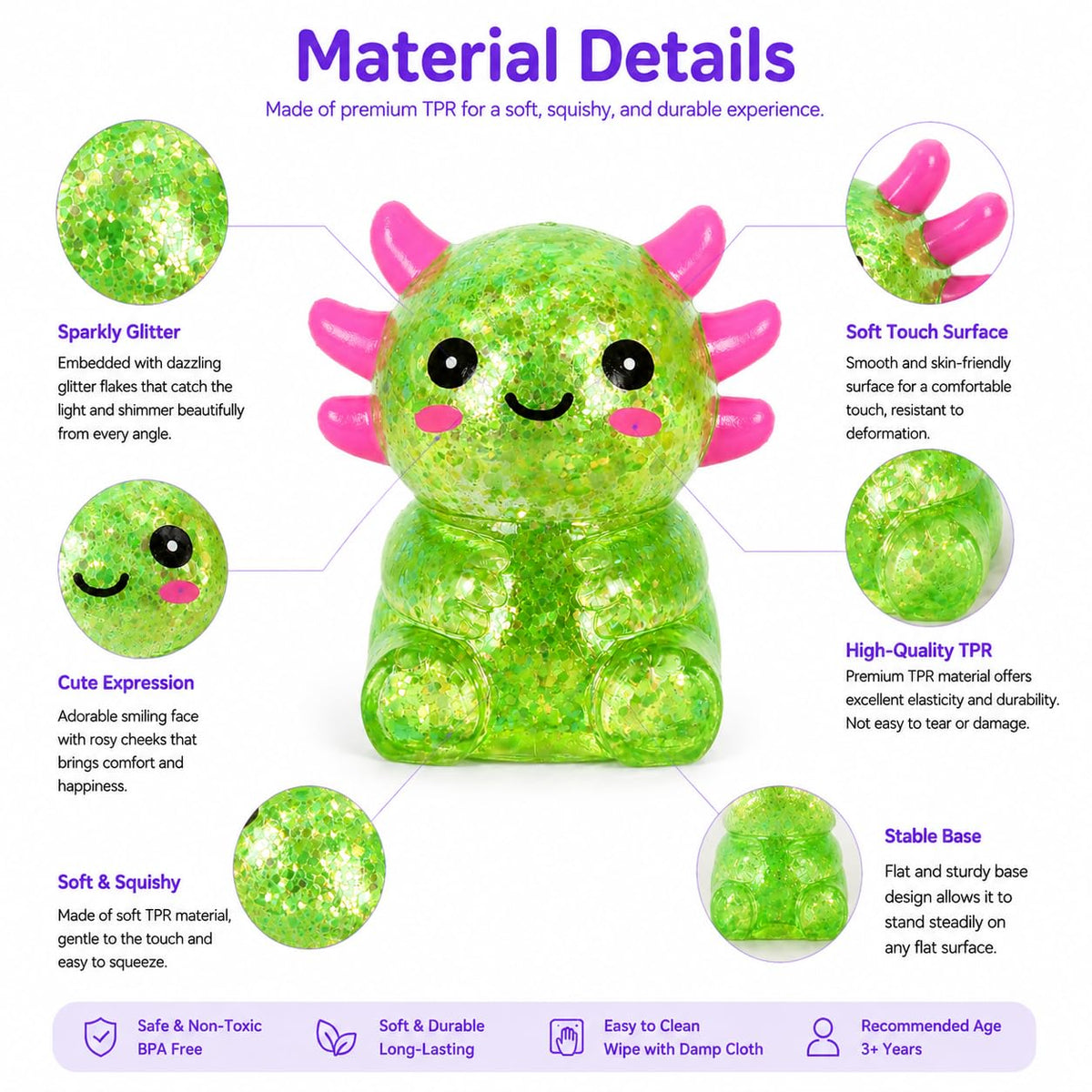 Axolotl Squishy Stress Ball, Soft Slow Rising Sensory Toy