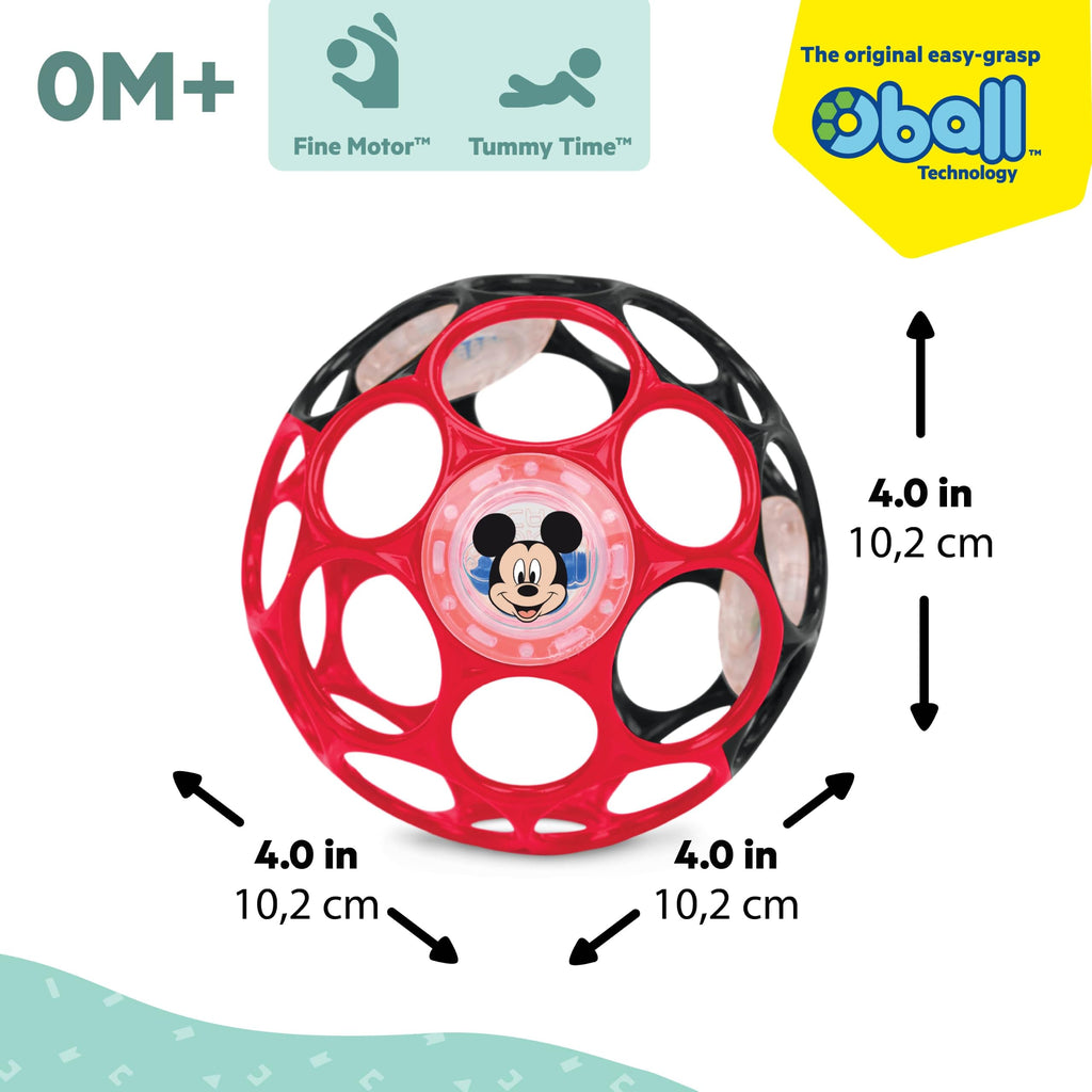Bright Starts Oball Easy Grasp Classic Ball BPA-Free Infant Toy in Red, Yellow, Green, Blue, Age Newborn and up, 4 Inches