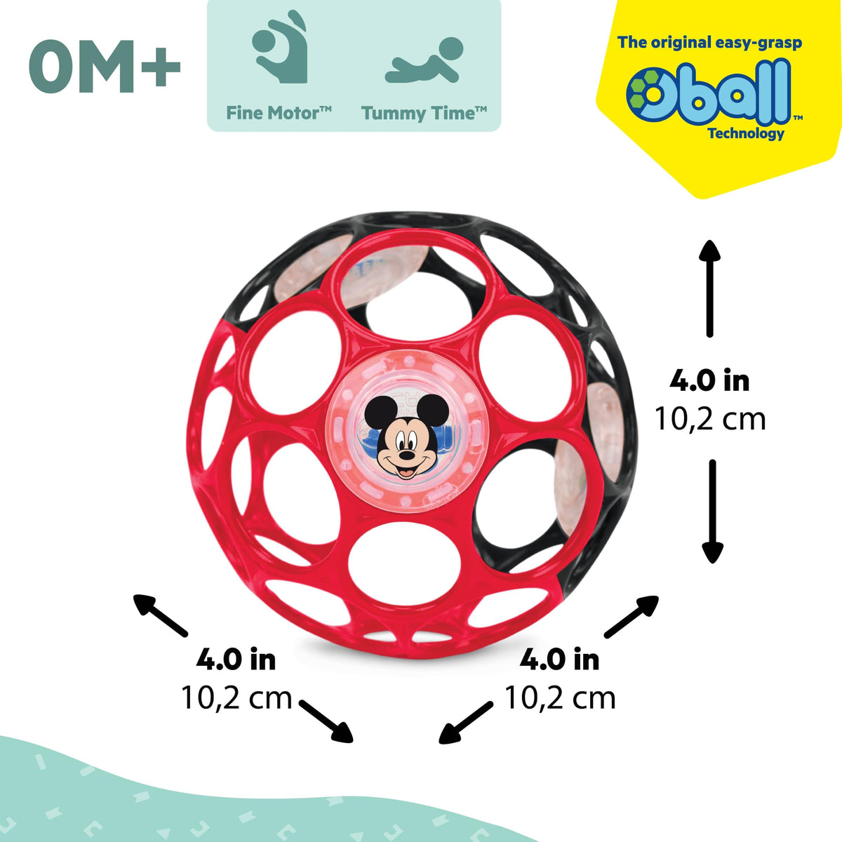 Bright Starts Oball Easy Grasp Classic Ball BPA-Free Infant Toy in Red, Yellow, Green, Blue, Age Newborn and up, 4 Inches