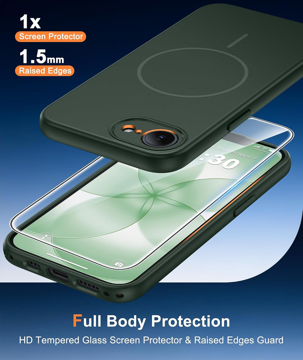FNTCASE for iPhone 17E/16E Case Matte Green: Compatible with MagSafe