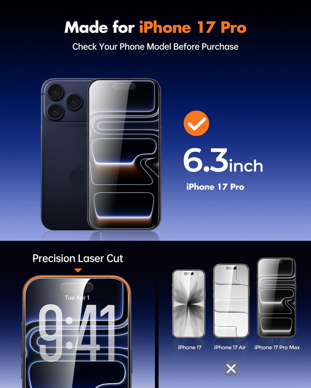 UNBREAKcable Privacy Screen Protector for iPhone 17 Pro Max, 2-Pack