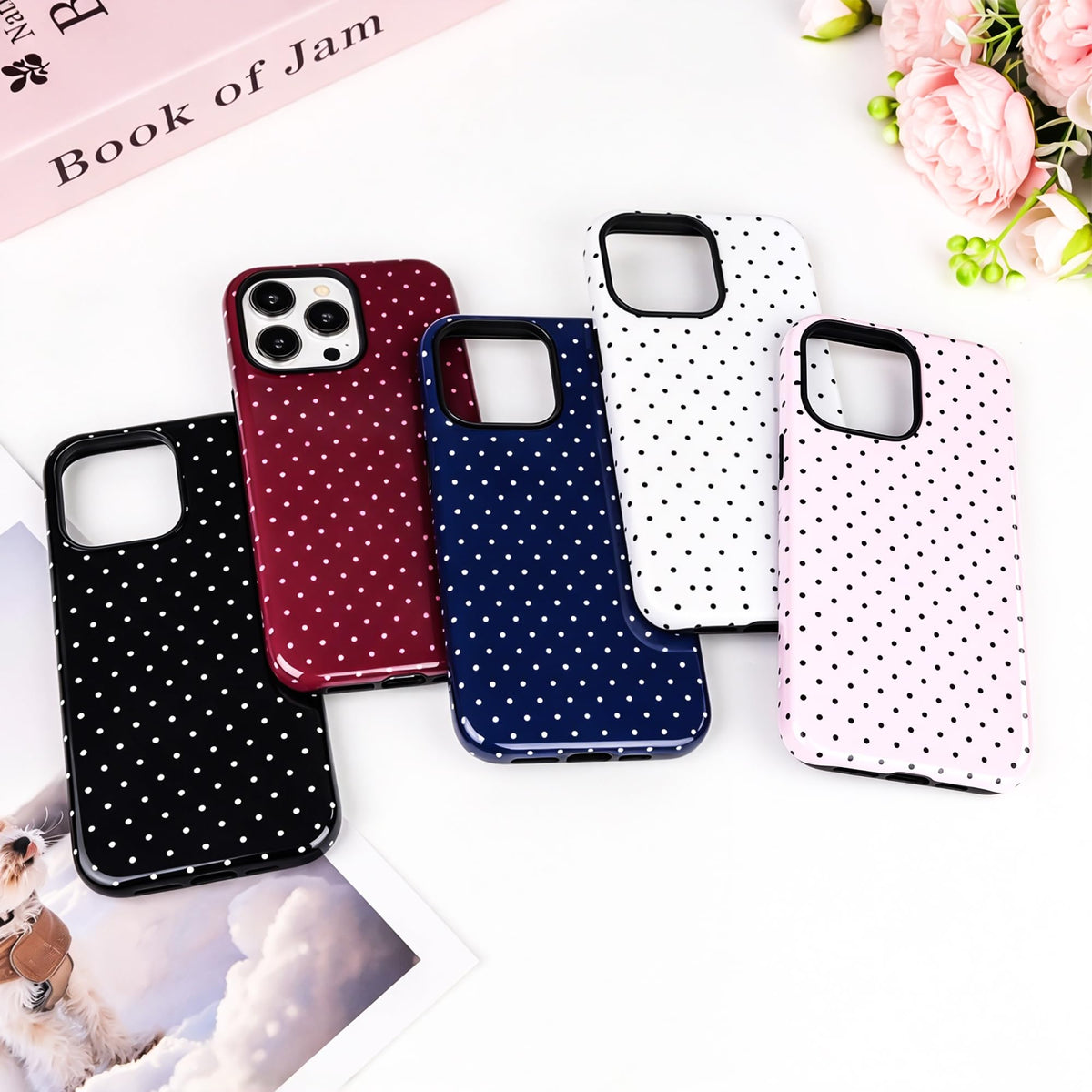 Polka Dot Pattern Phone Case for iPhone 16 Pro Max 6.9", Navy