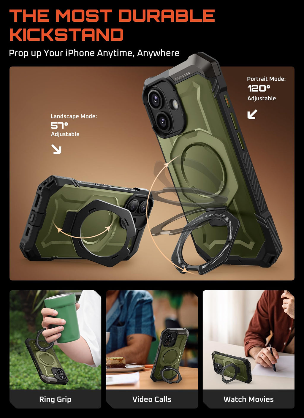 SUPCASE for iPhone 18 Pro Max Case/ 17 Pro Max Case with Stand, Black
