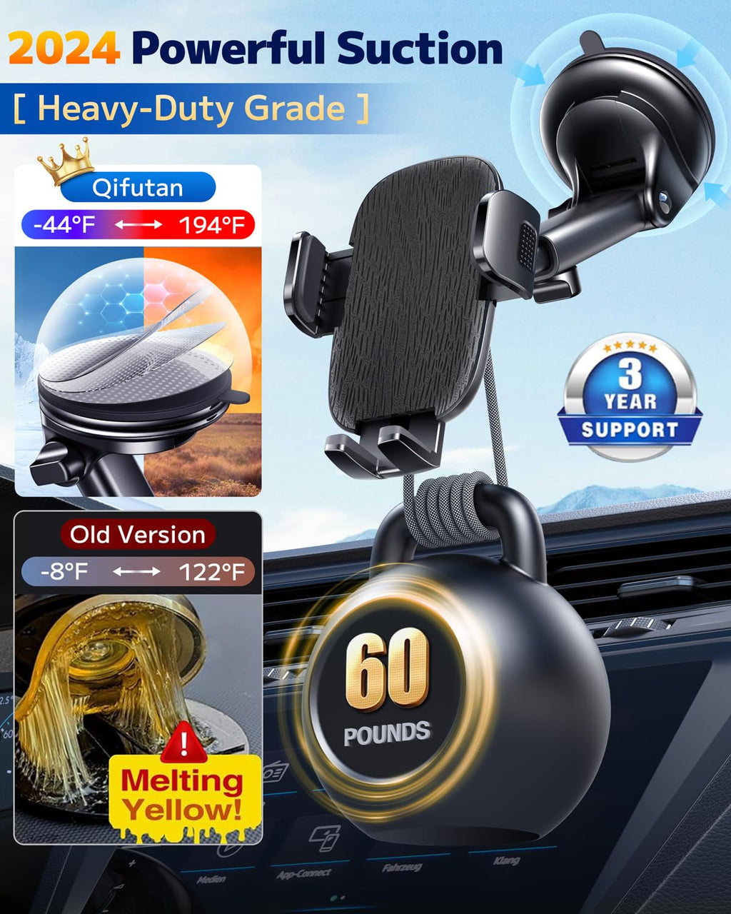 Qifutan Phone Holders for Your Car with Military-Grade Suction Phone Stand for Car [Super Stable] Automobile Car Mount for iPhone Universal Car Dashboard Windshield Mount Fit iPhone Smartphones