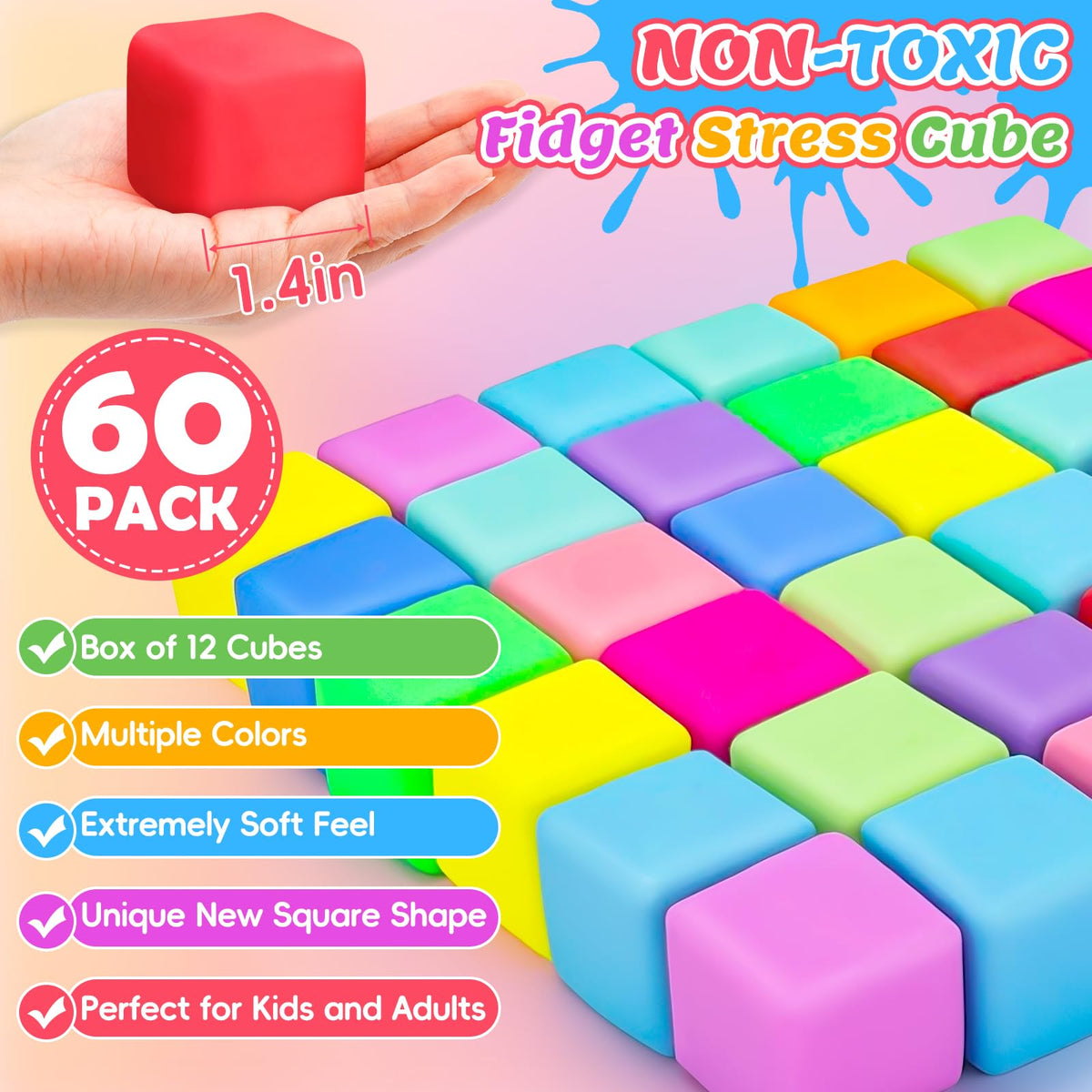 VISCOO 12 Pack Slow Rising Stress Cube, Stress Balls Fidget Squishy Toys