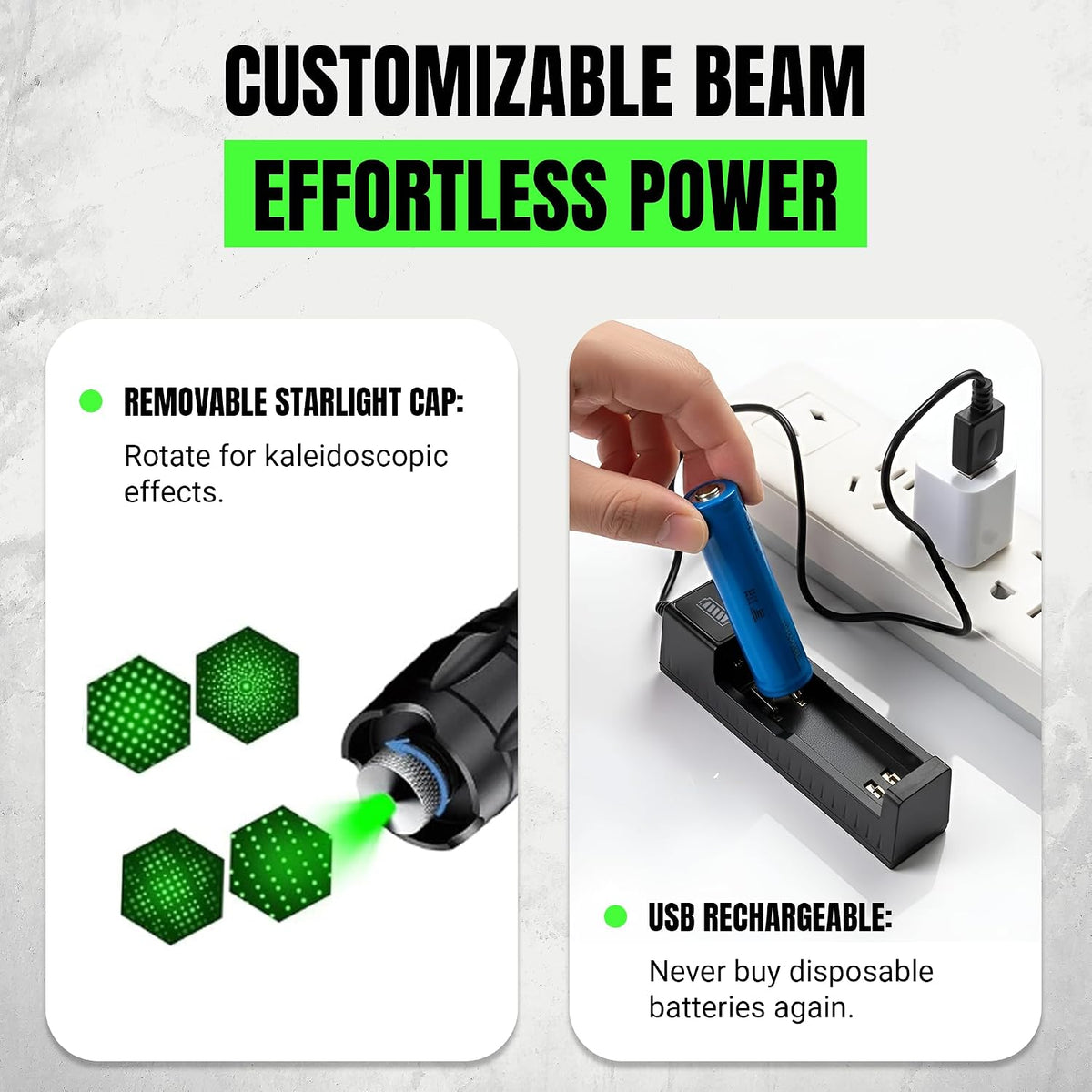 HITEKK High Power Green Laser Pointer | Tactical Long Range Green Laser Pointer | Single Press On/Off Tactical Lazer Pointer | Rechargeable Lazer Pointer and Carrying Case