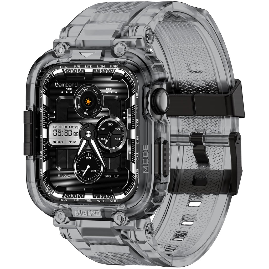 amBand Bands Compatible with Apple Watch 9/8/7/6/5/4 & SE 3/2/1 45mm/44mm Case for Men, M1 Sport Series Rugged Case Protective Cover for iWatch SE3/SE2/6/SE/5/4 44/45 mm Men Black