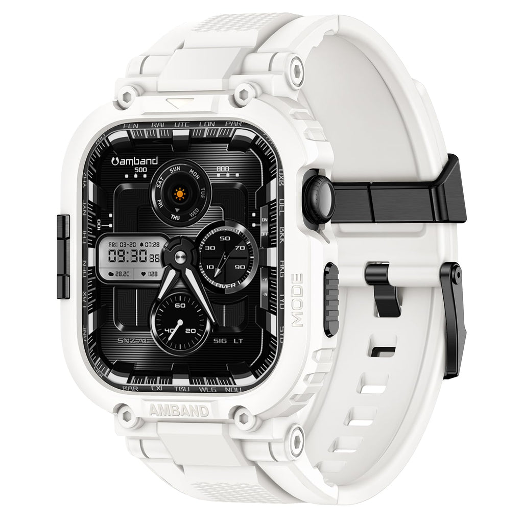amBand Bands Compatible with Apple Watch 9/8/7/6/5/4 & SE 3/2/1 45mm/44mm Case for Men, M1 Sport Series Rugged Case Protective Cover for iWatch SE3/SE2/6/SE/5/4 44/45 mm Men Black