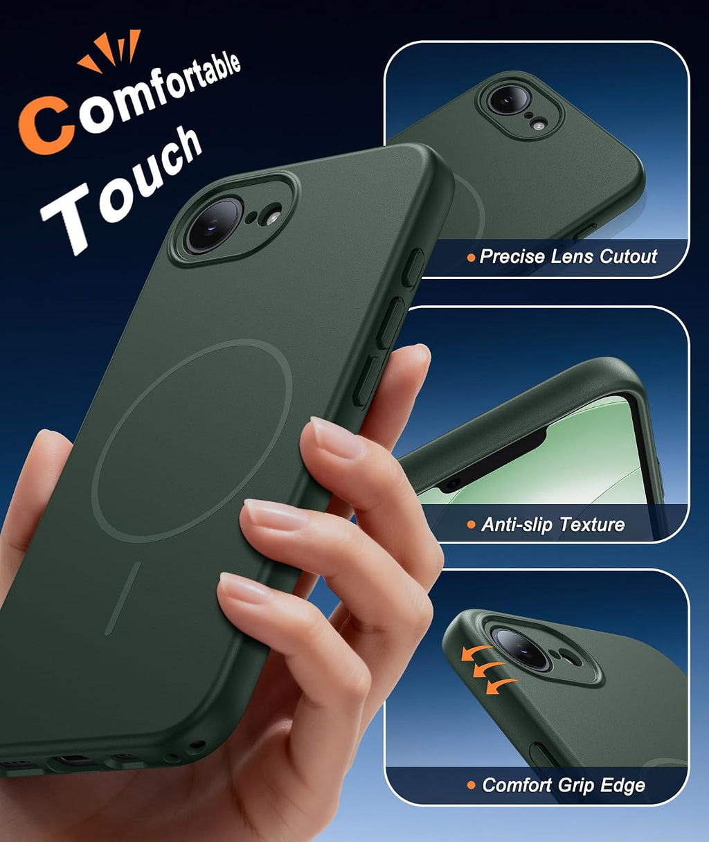 FNTCASE for iPhone 17E/16E Case Matte Green: Compatible with MagSafe