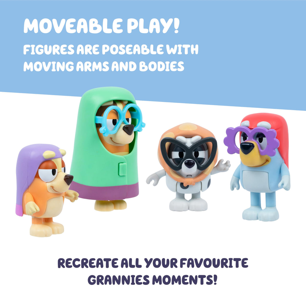 Bluey Family Figure 4-Pack, Poseable Toys with Bingo & Bandit