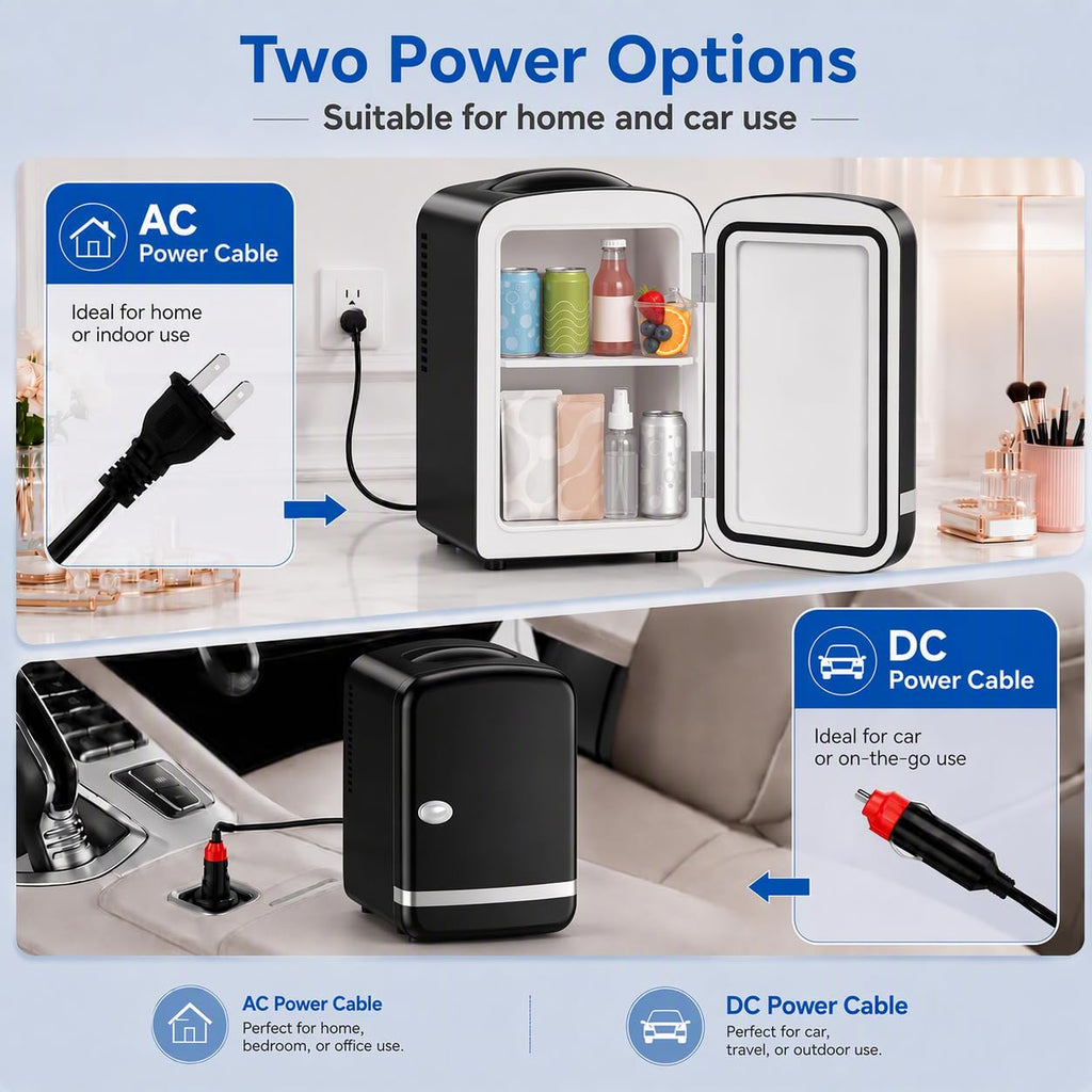 Kismile 4L Mini Fridge 6 Can Beverage Cooler for Car Office - White