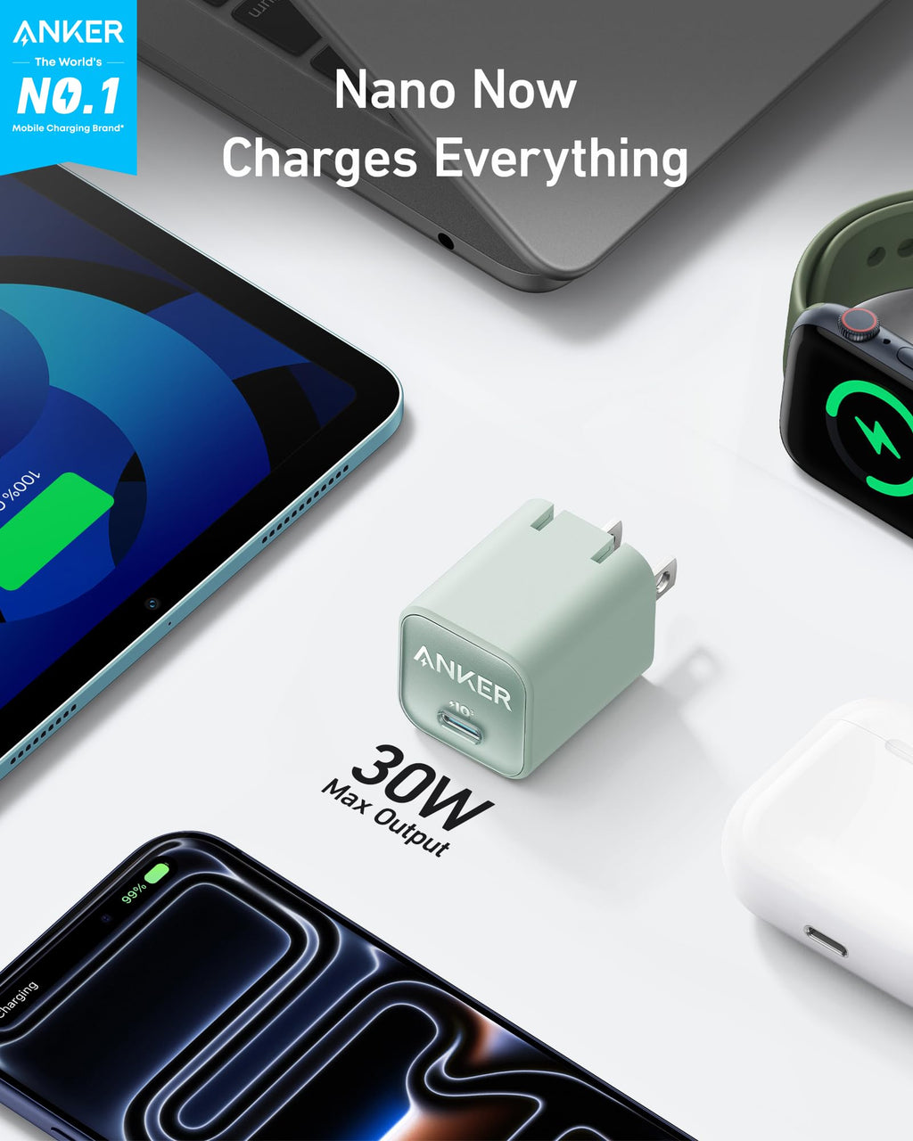 Anker Nano Phone Charger, 30W Portble and Foldable USB C GaN Charger