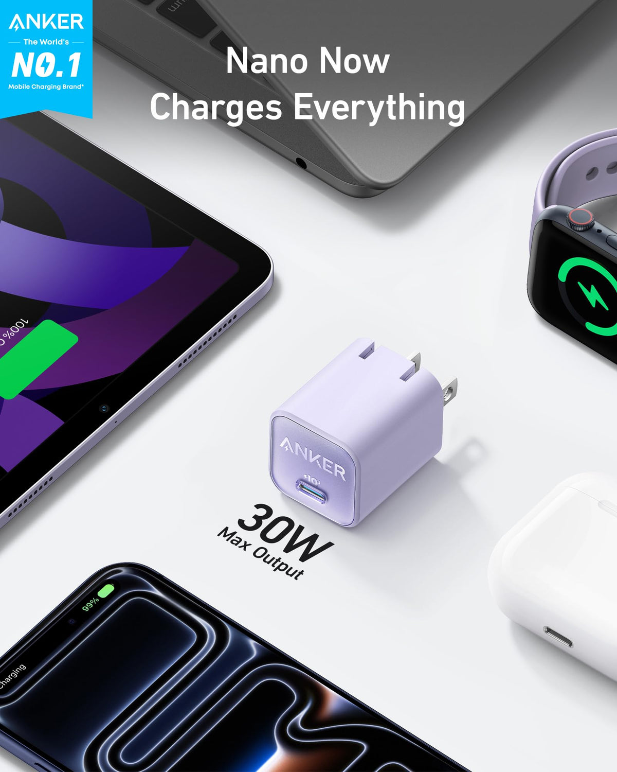 Anker Nano Phone Charger, 30W Portble and Foldable USB C GaN Charger