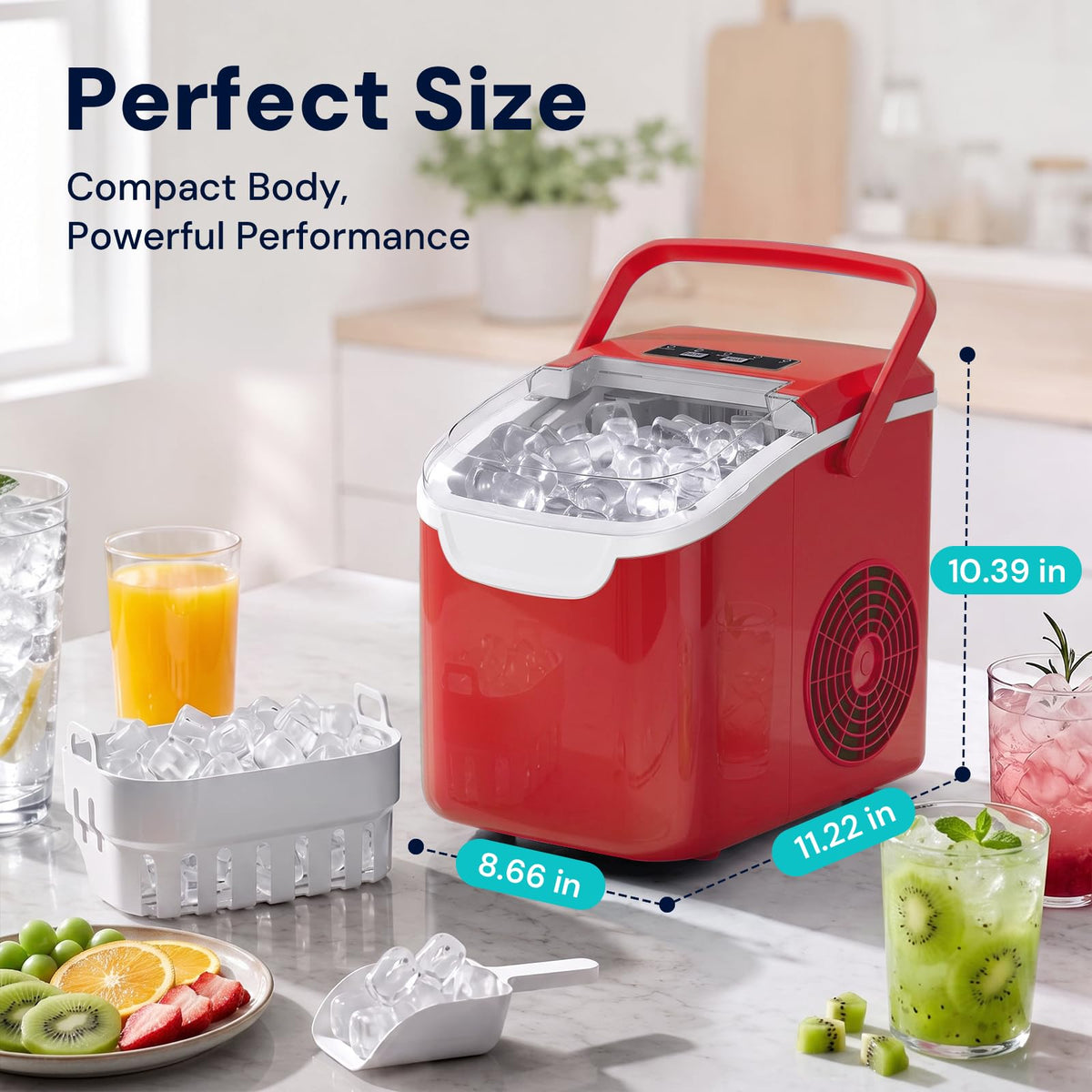 Kismile Countertop Ice Maker Machine, 26Lbs/Day Fastest 6‑Min Ice, Black