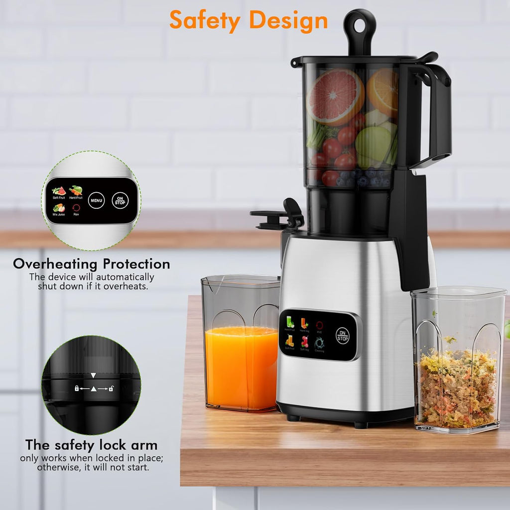 Kismile Cold Press Juicer, 5.4" Feed Chute, 4 juicing Mode, Easy to Clean