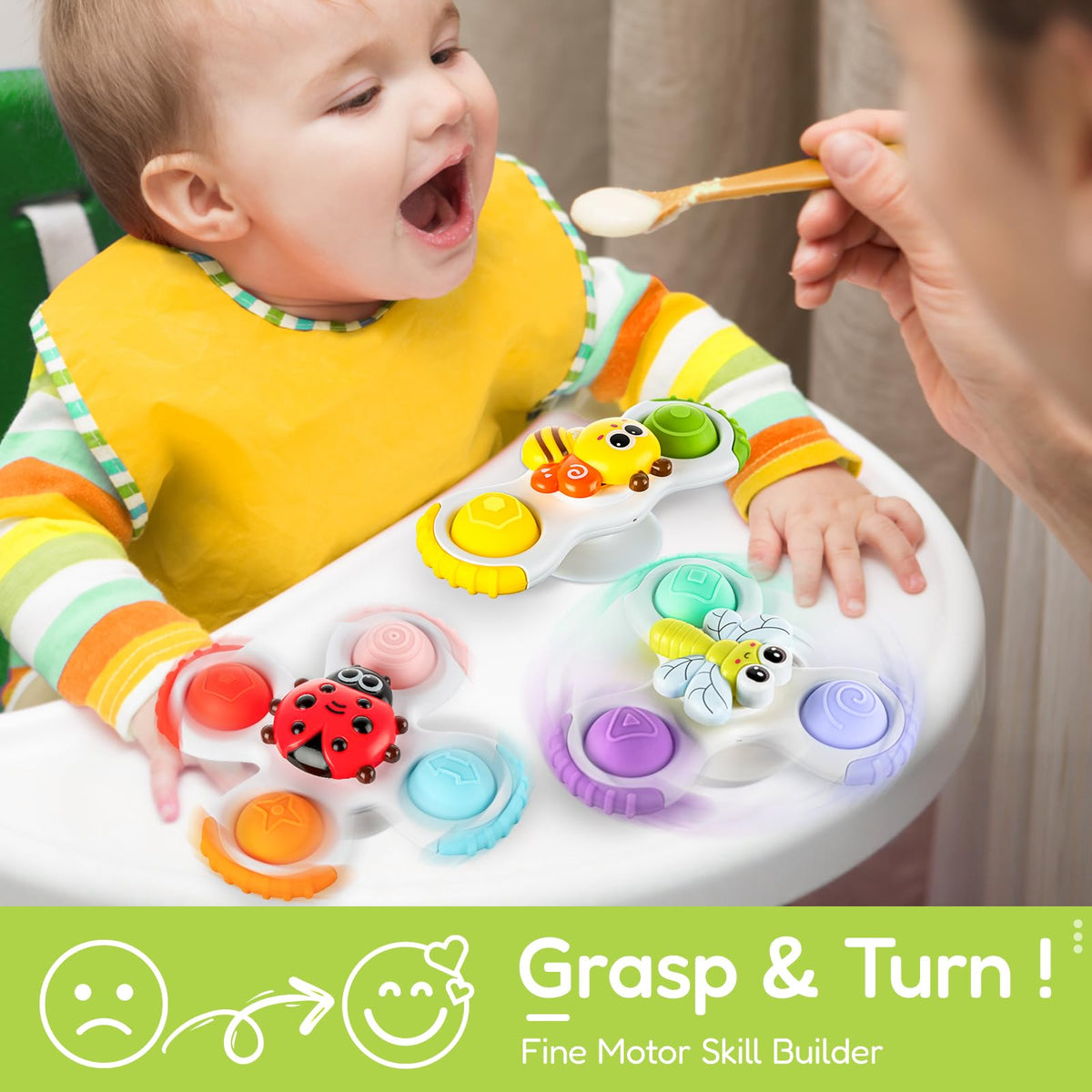ALASOU Pop Suction Cup Spinner Airplane Travel Toys for 1 Year Old Boy Girl