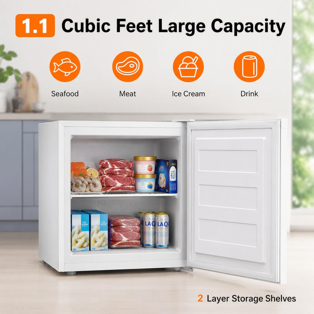 Kismile 1.1 Cu.ft Upright Mini Freezer for Dorms Apartment, Stainless Steel
