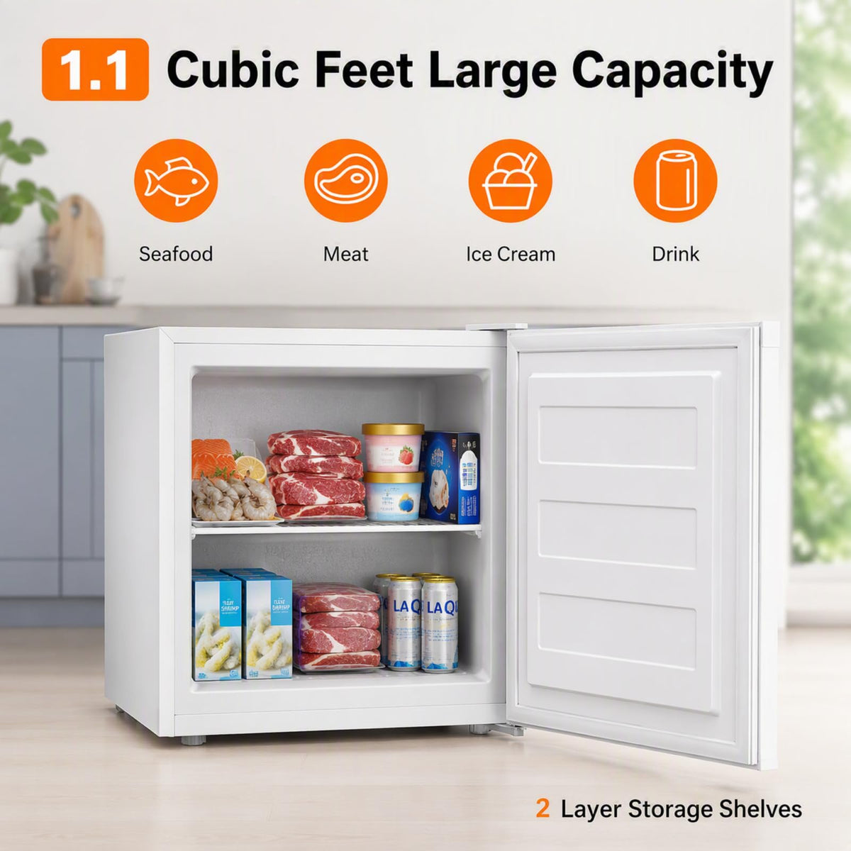 Kismile 1.1 Cu.ft Upright Mini Freezer for Dorms Apartment, Stainless Steel