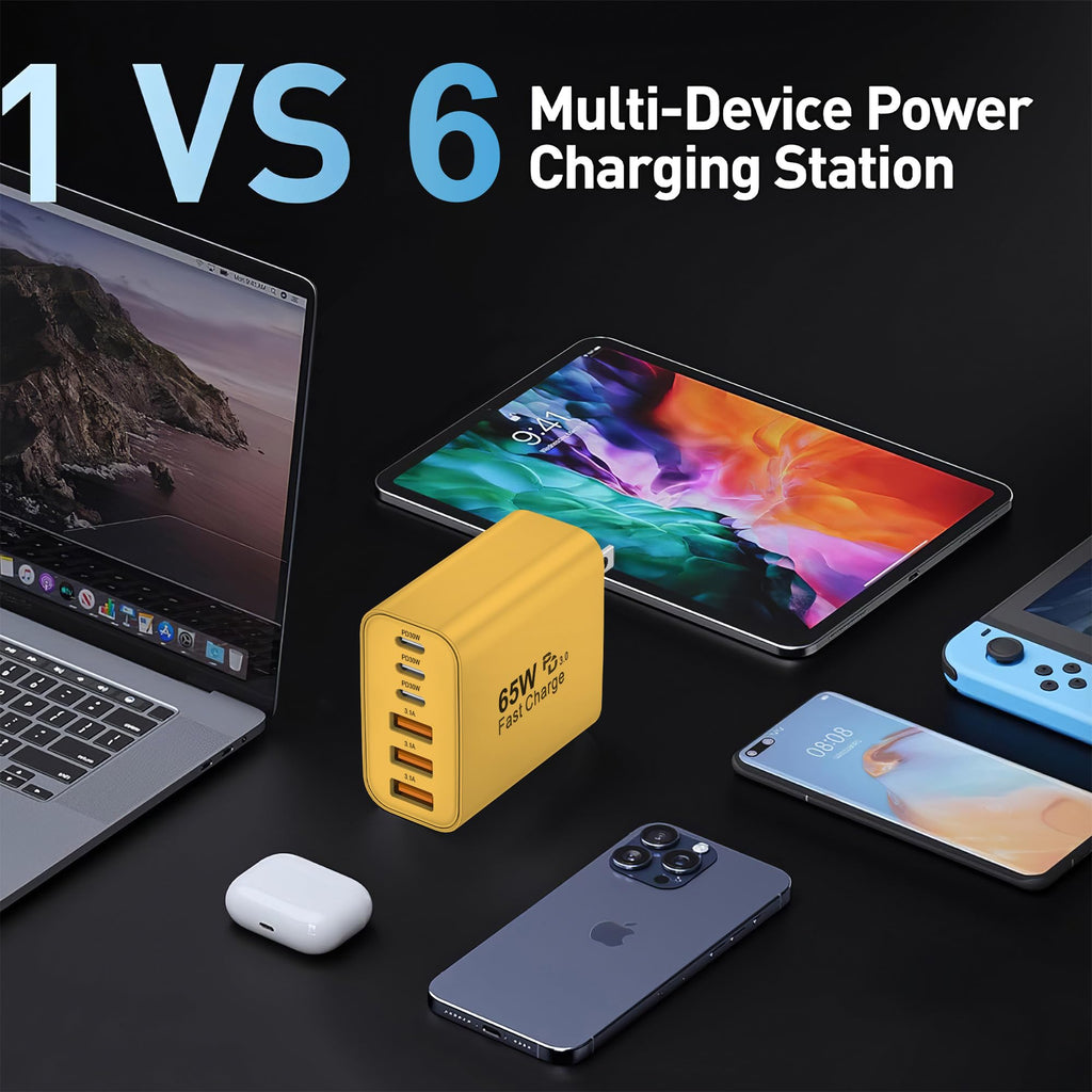 65W USB C Charger Block,6-Port Multi Device Fast Charger PD QC Wall Adapter