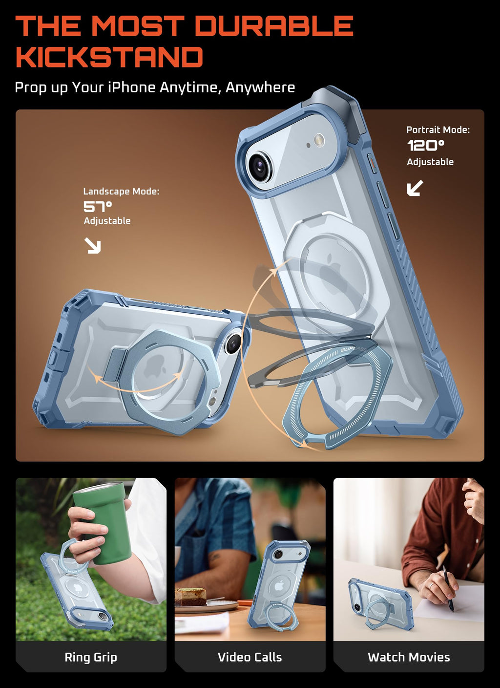 SUPCASE for iPhone 18 Pro Max Case/ 17 Pro Max Case with Stand, Black