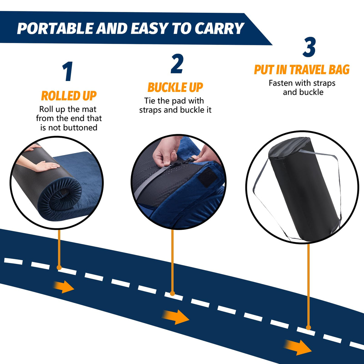 CYMULA Memory Foam Camping Mattress Pad, Sleeping Mat, Portable Roll Up Mattress for Adults, Camping Bed Pads for Sleepover, Car Bed with Travel Bag