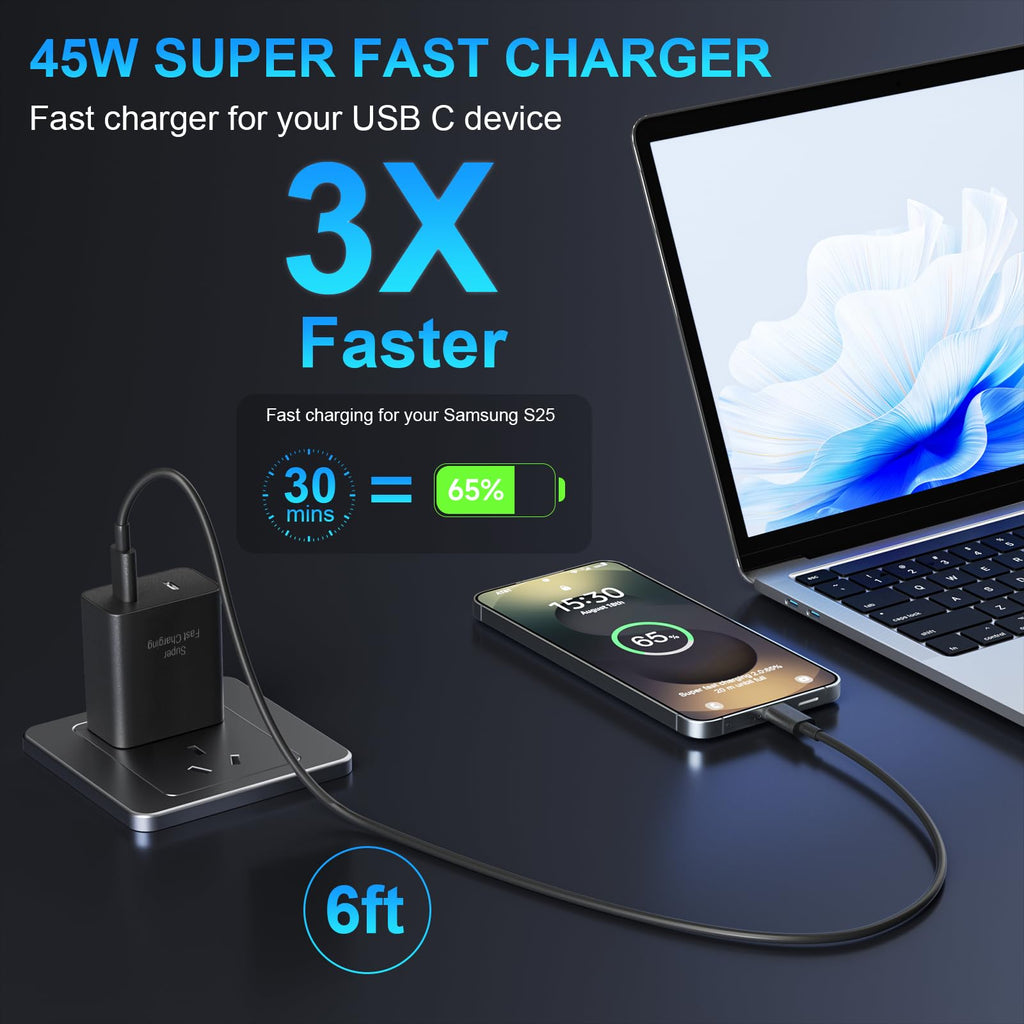 Super Fast Charger USB C, 45W Dual Port Android Phone Type C Charger 2Pack