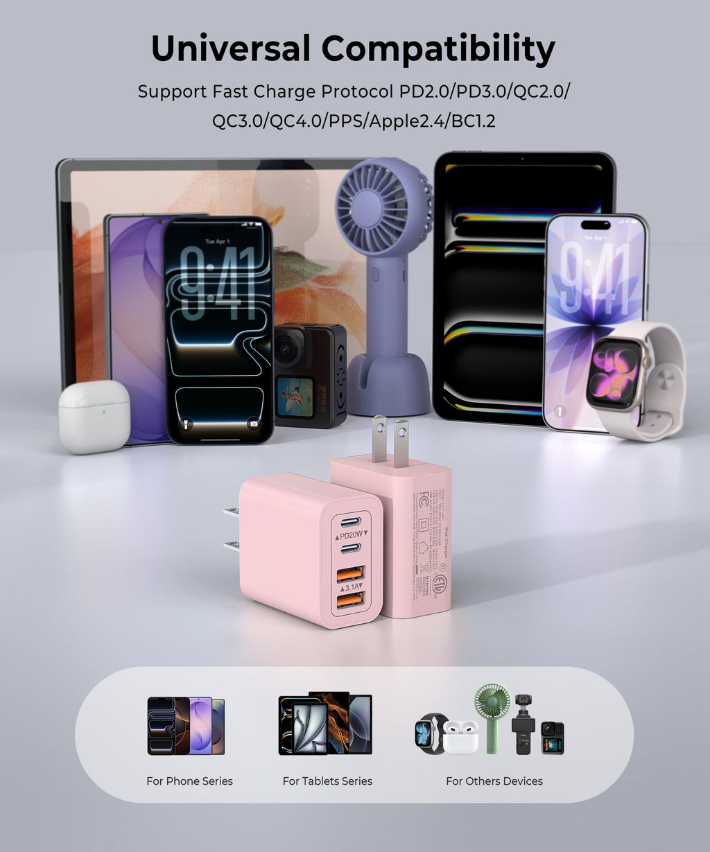[2-Pack] USB C Wall Charger, 40W Type C Charger Fast Charging Blocks