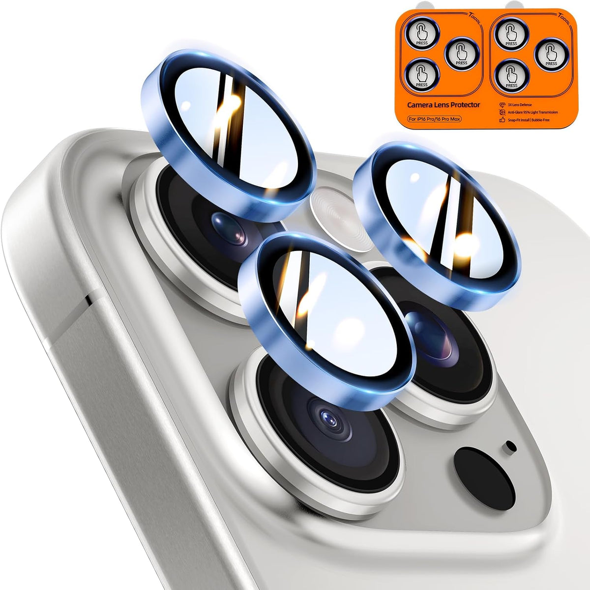 TOCOL for iPhone 15 Pro Max Camera Lens Protector/iPhone 15 Pro Camera Lens Protector Tempered Glass HD Individual Scratch Resistant Cover Accessories Case Friendly 2 Pack（Light Blue）