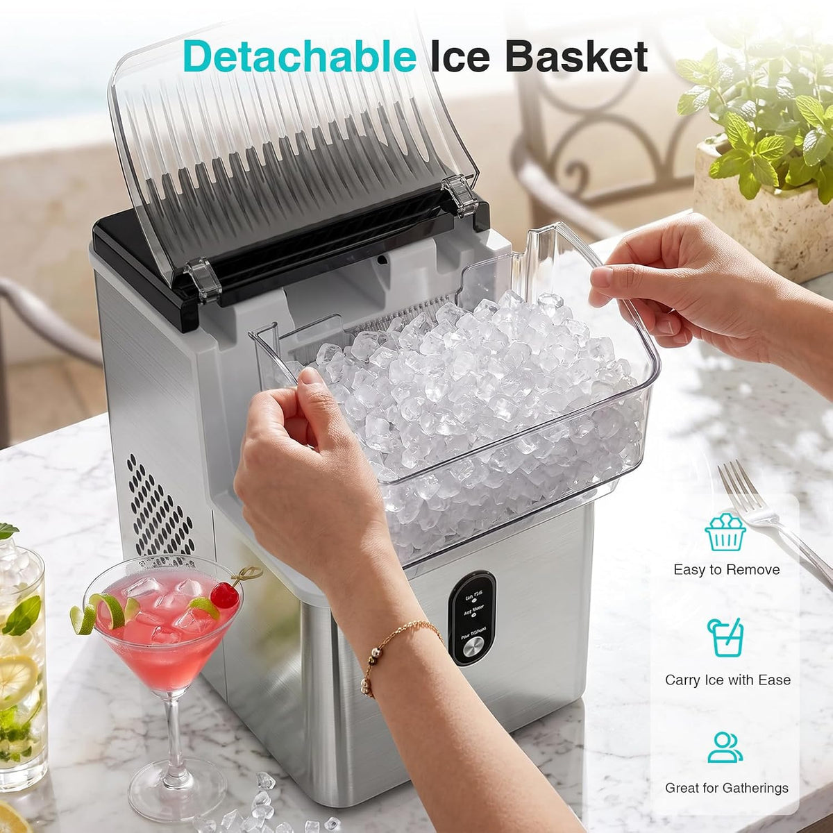 Kismile Nugget Ice Maker Countertop, 35 lbs/Day, Stainless Steel