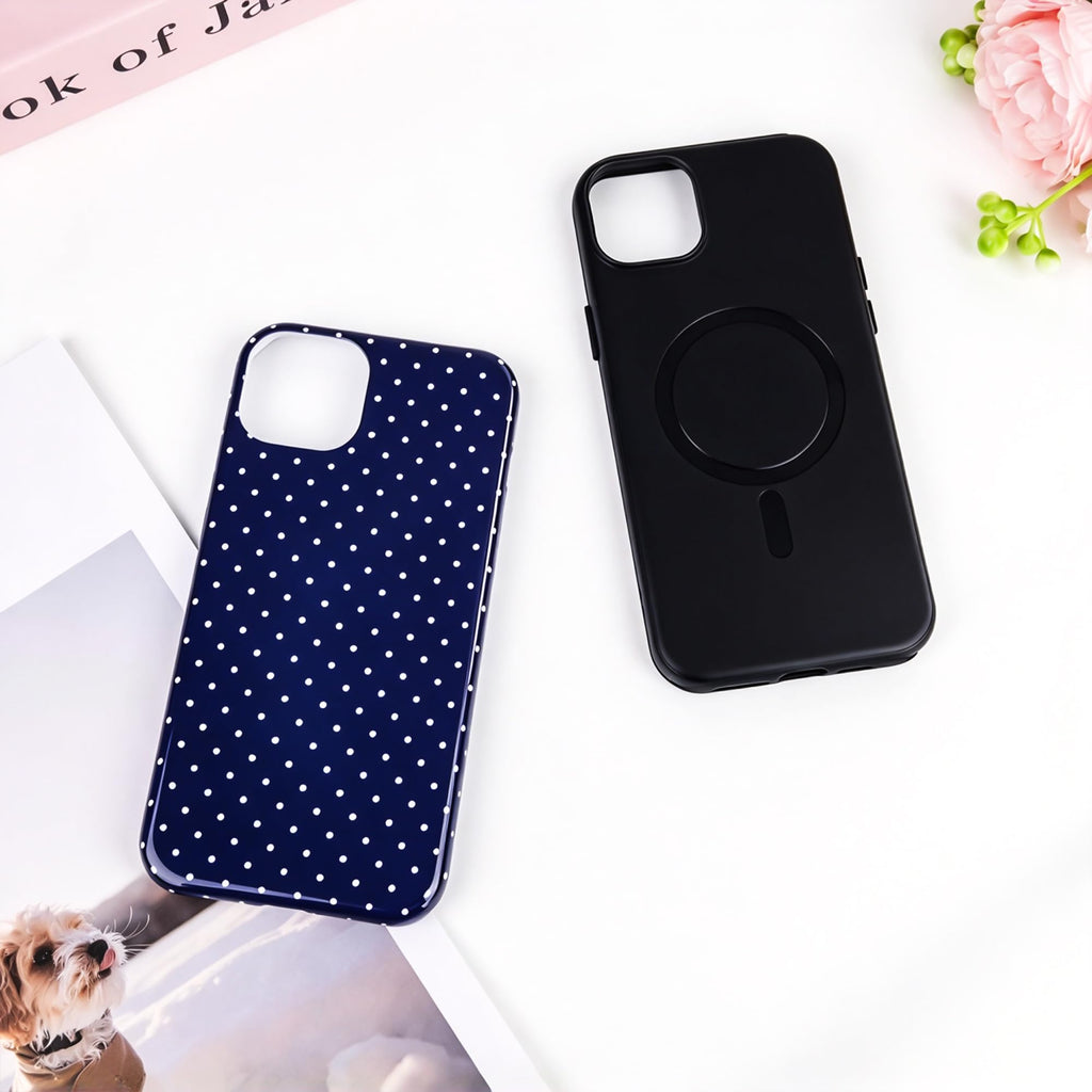 Polka Dot Pattern Phone Case for iPhone 16 Pro Max 6.9", Navy