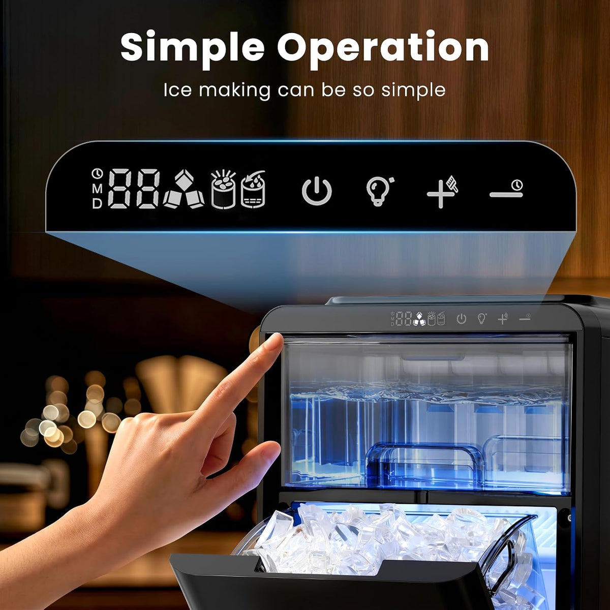 Kismile Crescent Ice Maker Countertop, 26.5 Lbs/24H, Self-Cleaning, LED Display, Timer, Adjustable Ice Thickness, Portable Ice Machine for Home/Kitchen/Office/Party