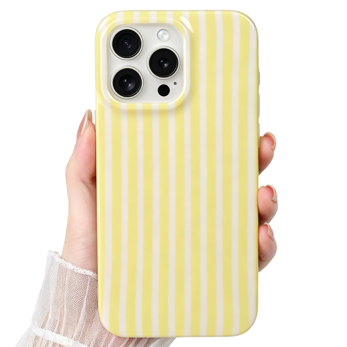 Cute Striped Case for iPhone 12 Pro Max 6.7",Pink/Yellow