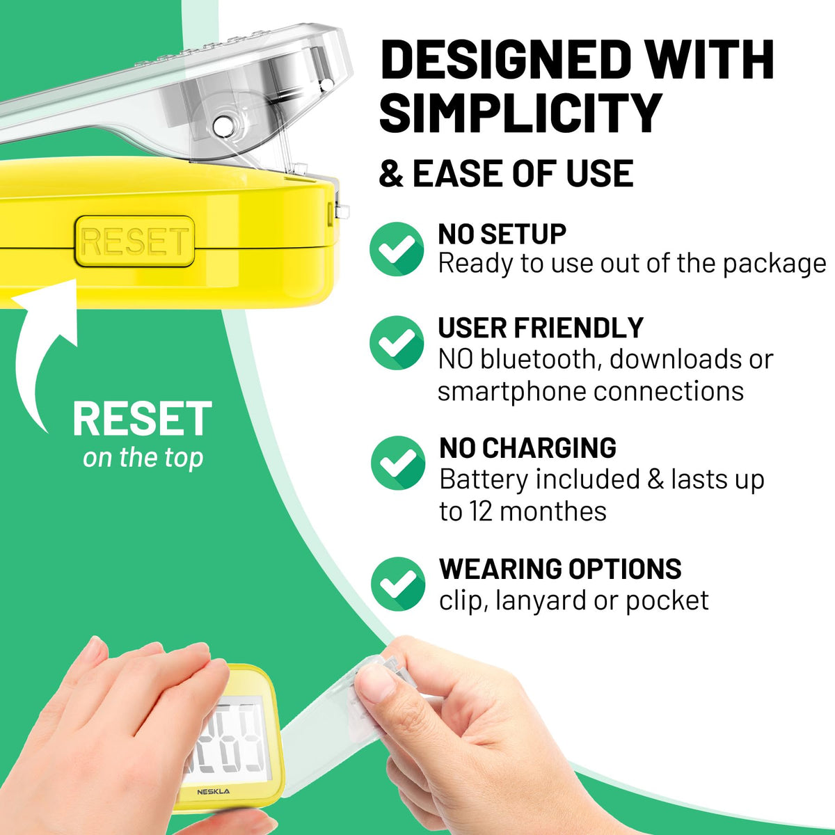 3D Pedometer, Simple Step Counter with Large LCD Display for Walking