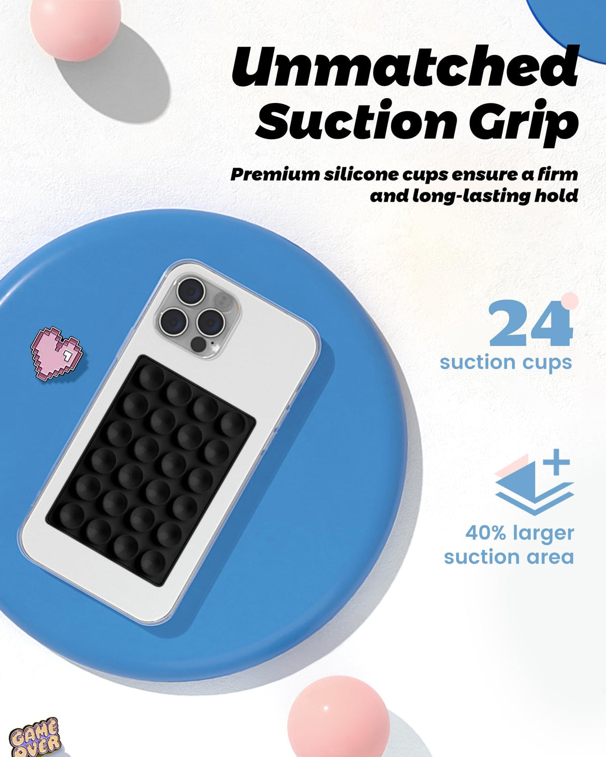 amBand Magnetic Sticky Phone Suction Grip for MagSafe, Removable for Wireless Charging, Durable Magnet Silicone Portable Mount Stand for iPhone 18 17 16 15 14 13 Series, Hands-Free Video/Selfie, Black