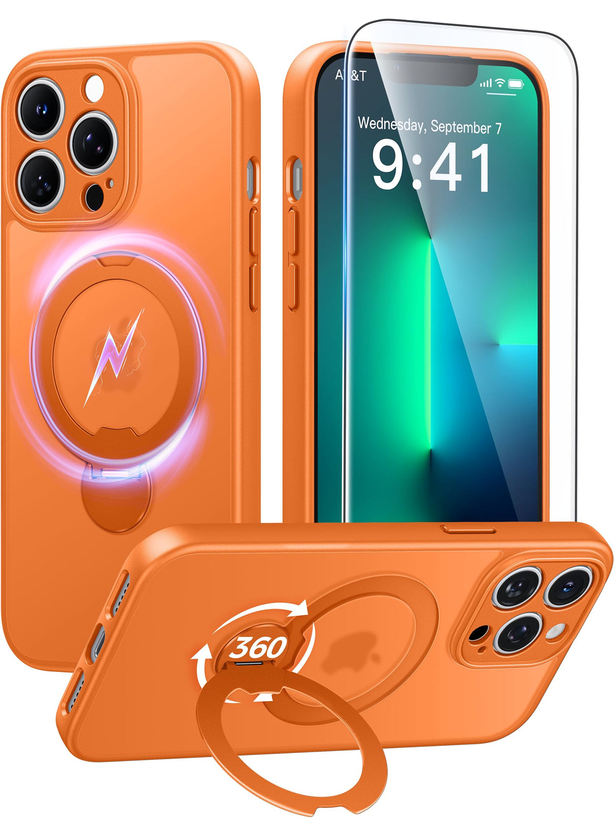 FNTCASE for Samsung Galaxy Z Fold 7 Case with 360 Spin Magnetic Stand Black