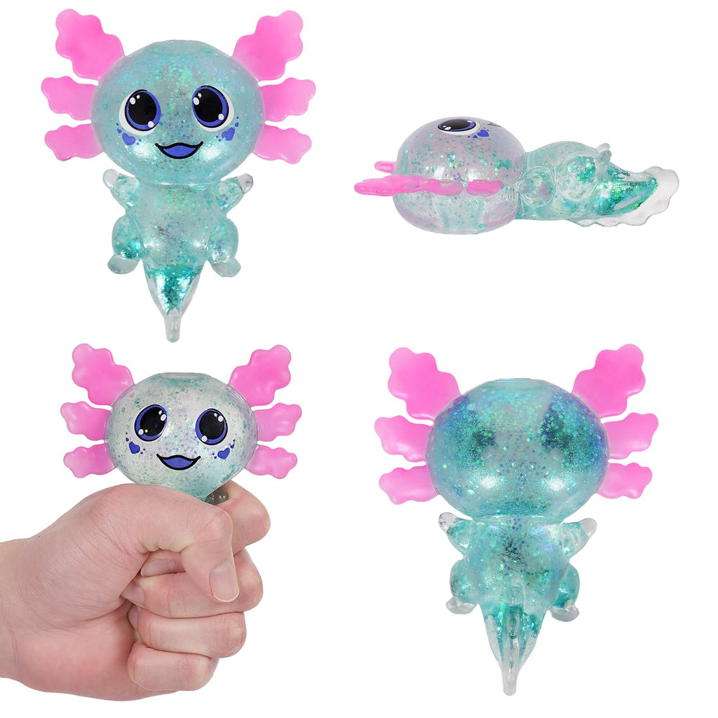 Axolotl Squishy Toy Squeeze Stress Relief Fidget Sensory Toy for Kids Adults, Cute Handheld Stress Ball for Anxiety and Focus, Purple Big Ears(Pink)