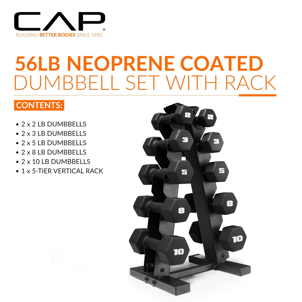 CAP Neoprene Dumbbell Pairs & Sets, Non-Slip Grip, Hex Design