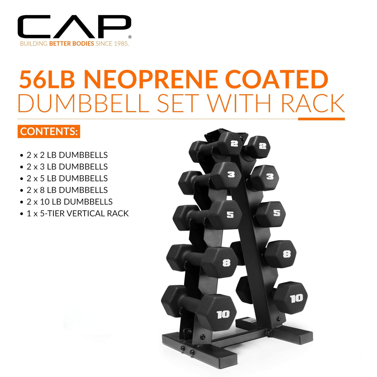 CAP Neoprene Dumbbell Pairs & Sets, Non-Slip Grip, Hex Design