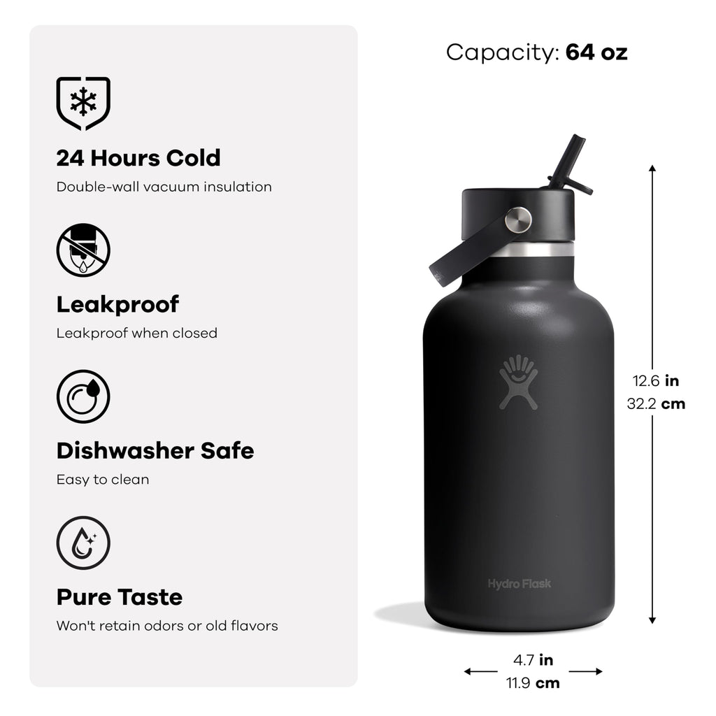 Hydro Flask Water Bottle - Insulated Stainless Steel - Wide Straw Lid, Non Spill, Leakproof in 24 Oz Harbor Blue