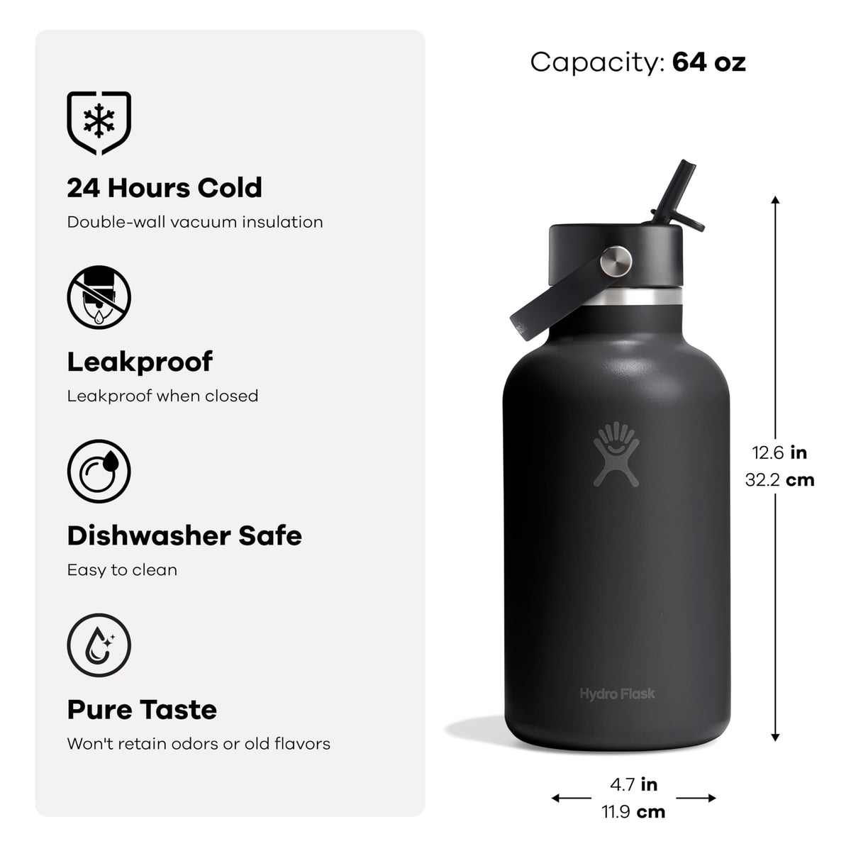 Hydro Flask Water Bottle - Insulated Stainless Steel - Wide Straw Lid, Non Spill, Leakproof in 24 Oz Harbor Blue