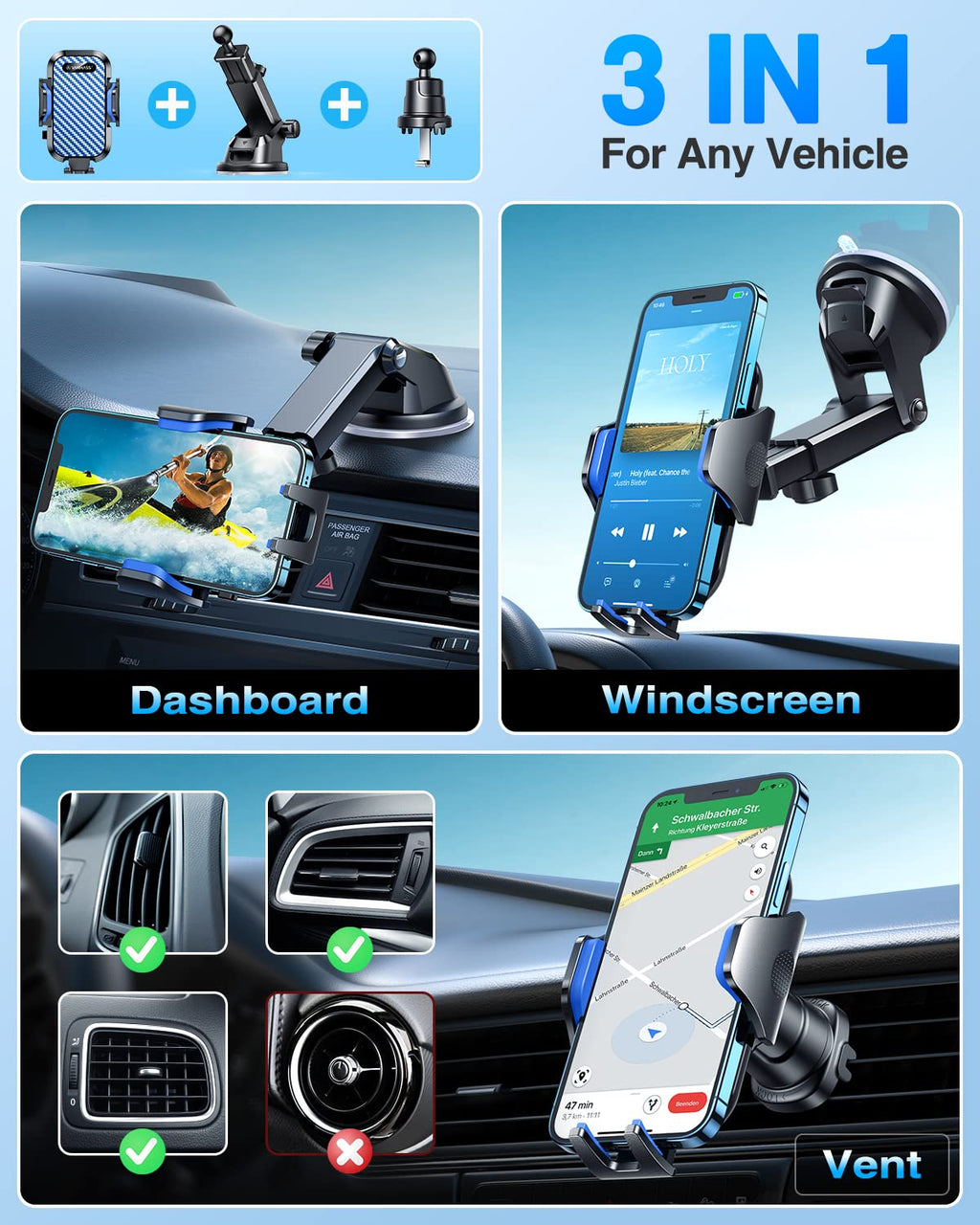 VANMASS Car Phone Holder 2026 Ultimate Military-Grade Strongest Suction & Clip Windshield Dashboard【Newest Best Strongest】 Cell Phone Automotive Dash Gauge Accents for iPhone 18 Pro Max 17 16 15 14