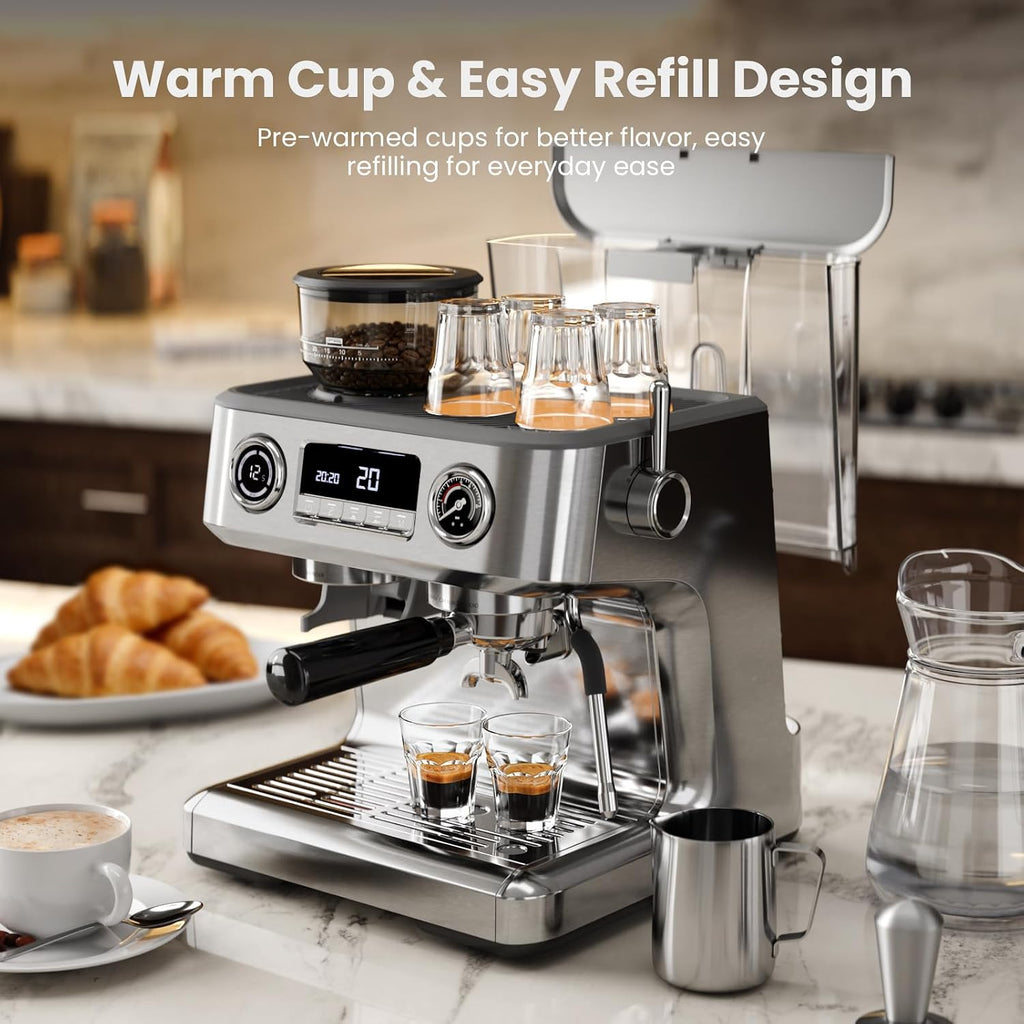 Kismile 20 Bar Dual Boiler Espresso Machine with Grinder & Milk Steamer
