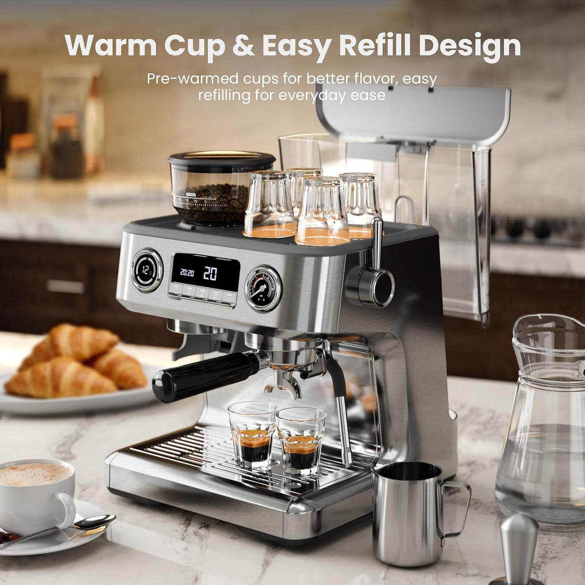 Kismile 20 Bar Dual Boiler Espresso Machine with Grinder & Milk Steamer
