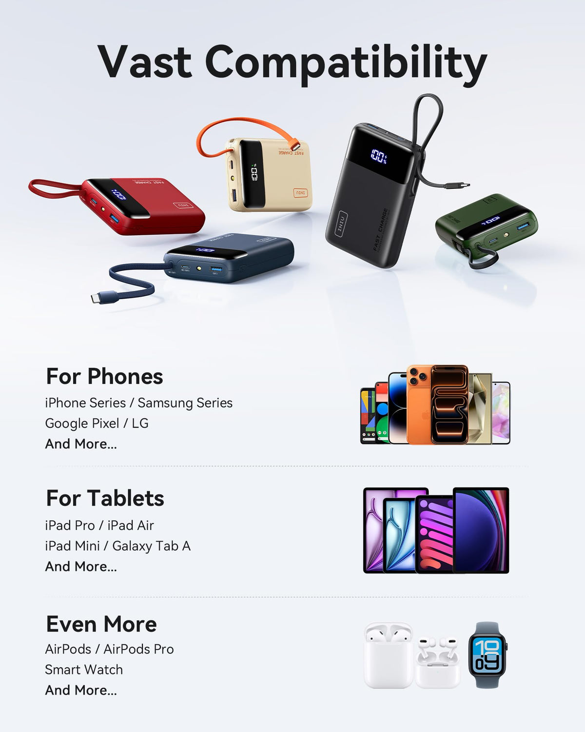 INIU Portable Charger, Smaller 45W Fast Charging Power Bank, 10000mAh Black