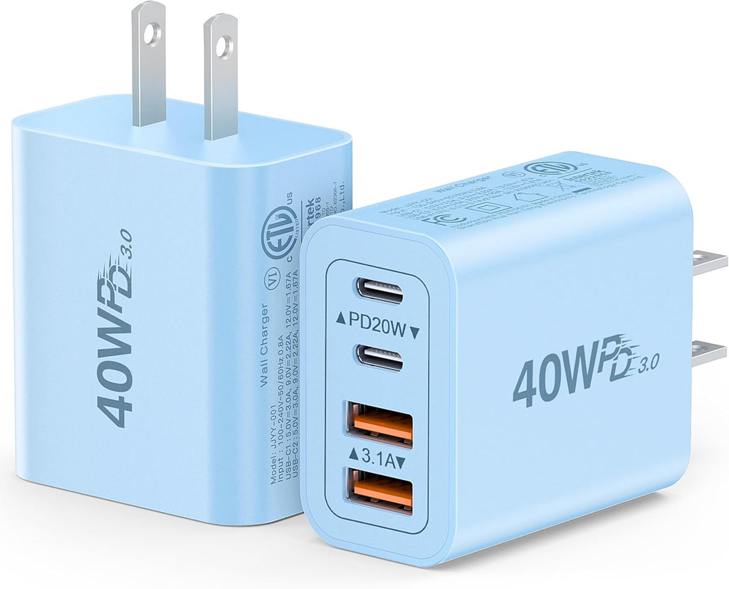 [2-Pack] USB C Wall Charger, 40W Type C Charger Fast Charging Blocks