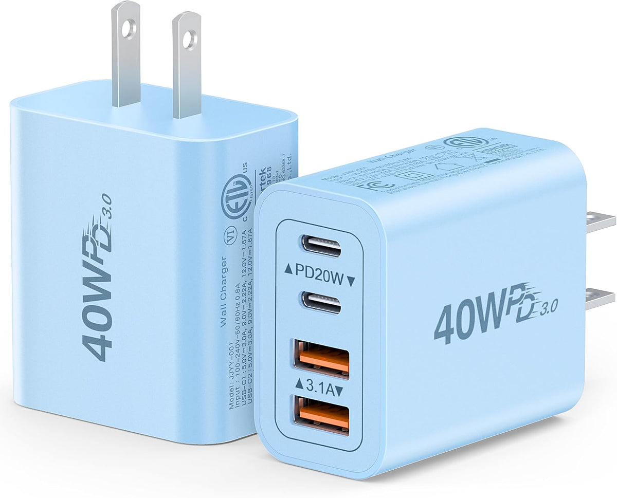 [2-Pack] USB C Wall Charger, 40W Type C Charger Fast Charging Blocks