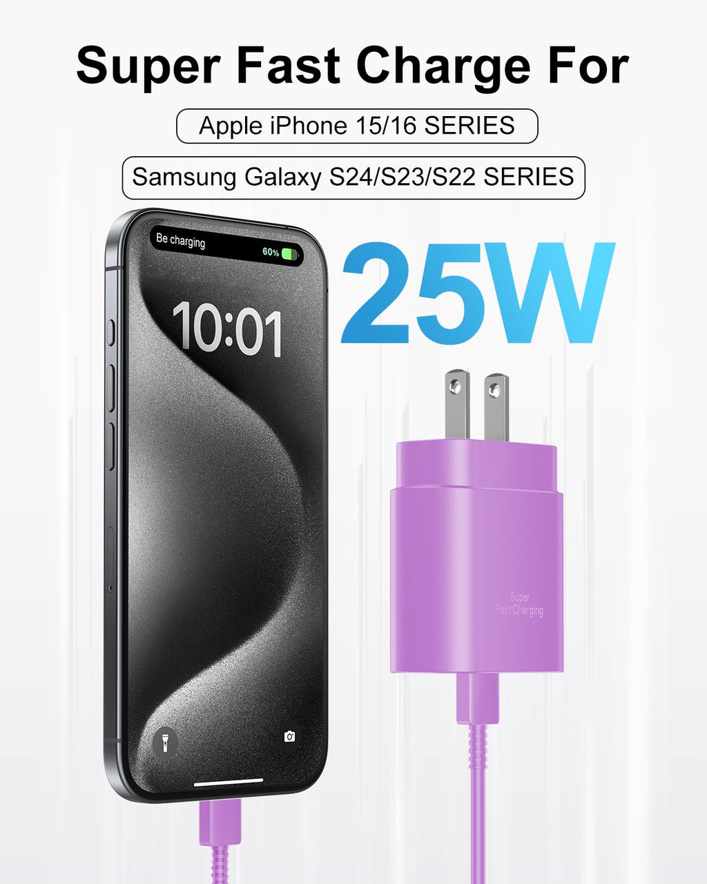 Type C Charger Fast Charging, 2Pack [10FT&6FT] Long USB C Cable with 25W Phone Super Fast Charger Block Compatible with Galaxy S26+/S25 Ultra,iPhone 18/17/16/Air/Plus/Pro Max/Duo
