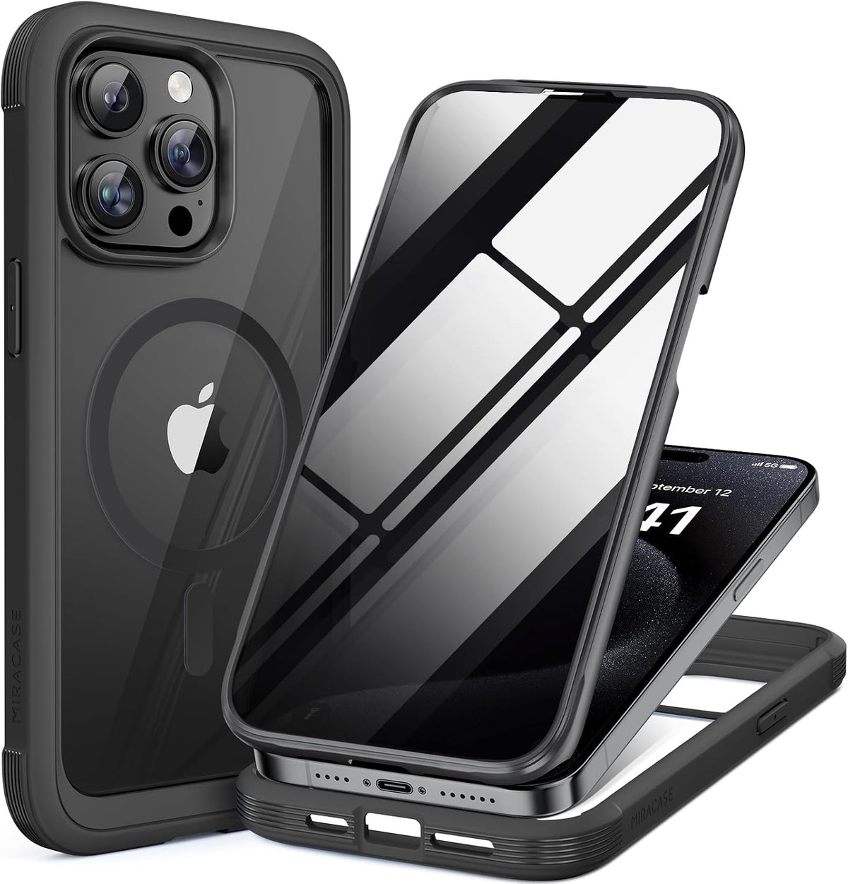 Miracase for iPhone 15 Pro Case 6.1'',with Private Screen Protector,Black