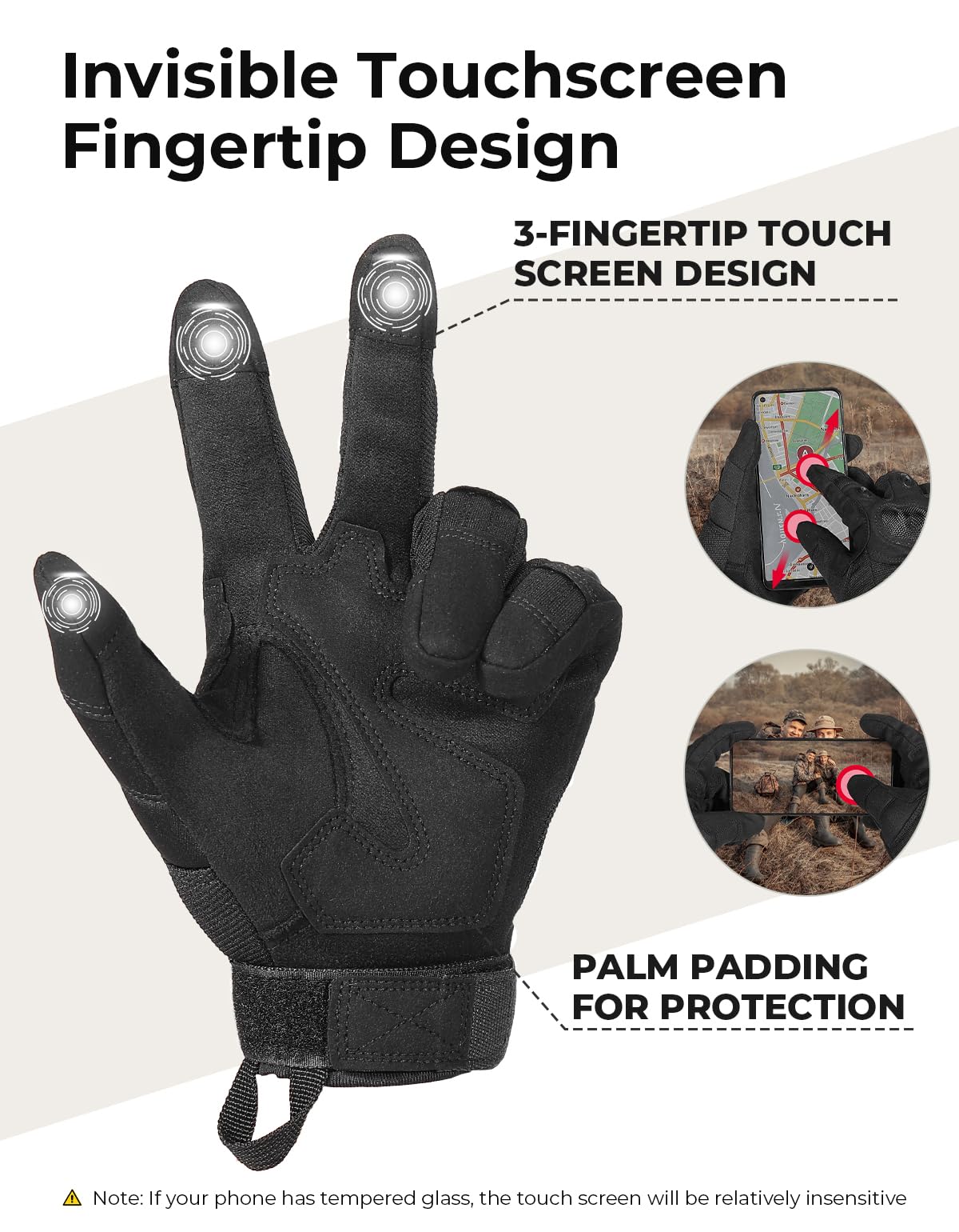 KEMIMOTO Tactical Gloves for Men, Touchscreen Motorcycle Gloves with Hard Shell & Palm Padding for Sports Motorcycle Cycling Tactical Airsoft Paintball Hunting Hiking