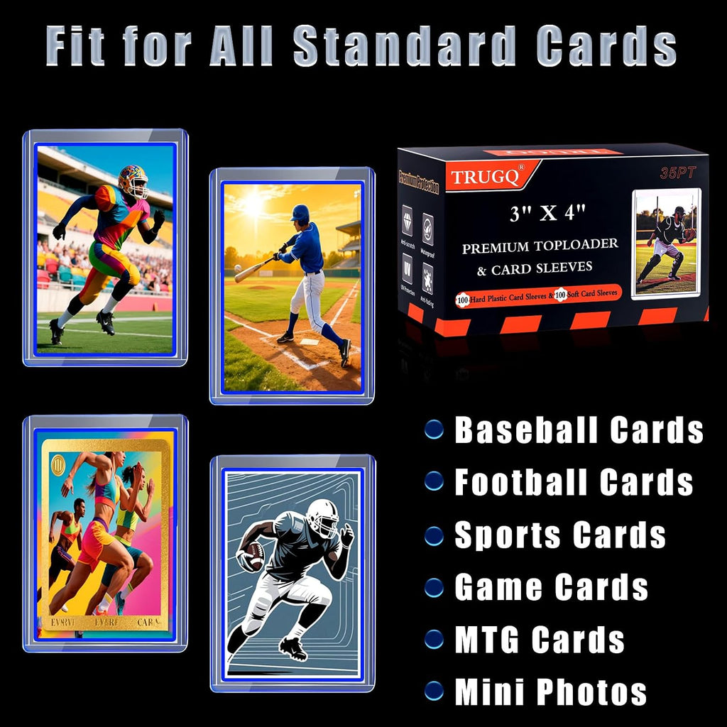 3"x4" Toploaders Card Protectors,100 Hard Holders + 100 Soft Sleeves